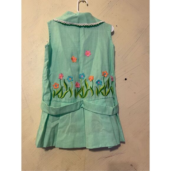 Vintage Ruth of Carolina Green Dress by Ruth Originals Embroidered Flowers Sz 5/ - Picture 2 of 10